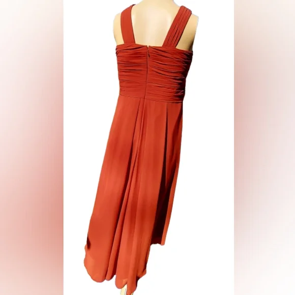 Bill Levkoff 82955 Rust CrissCross Boddice Chiffon Halter Pleated Formal Gown - Picture 7 of 10